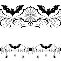 Halloween decorative border with bats spiders and spiderwebs