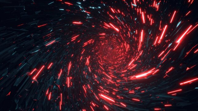 Abstract red and black vortex with glowing light streaks
