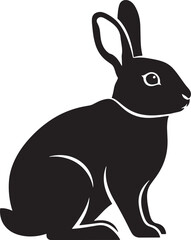 Black rabbit silhouette with prominent white details, ears upright, whiskers visible, isolated vector illustration. a cute animal graphic.