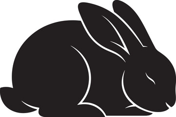 Black silhouette of a rabbit in a dynamic running or leaping motion, captured against a clean white background, ideal for design projects.