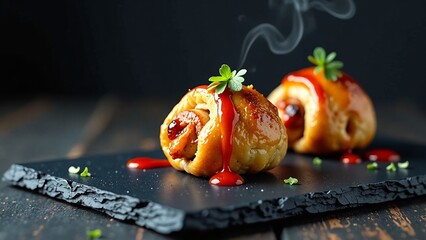 Indulge in Gourmet Fusion Delightful Pigs in Blankets with a Twist, A Culinary Masterpiece - Foodie's Dream, Exquisite Appetizer