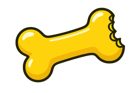 Yellow dog bone cartoon vector with bite marks, a reward or snack for pets, transparent background