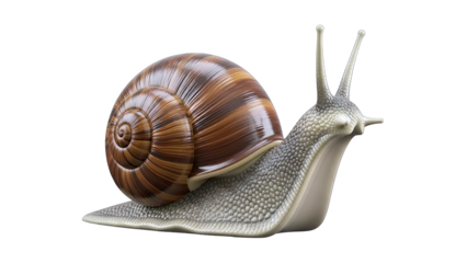 Detailed Close Up Of A Garden Snail Moving Slowly On A Transparent Background Macro Photography Of A Gastropod Mollusk With Intricate Shell Texture And Antennae Extended
