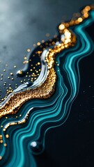 Fluid Abstract with Resin Pour, Metallic Gold, and Blue Waves for Modern Design & Artistic Backgrounds