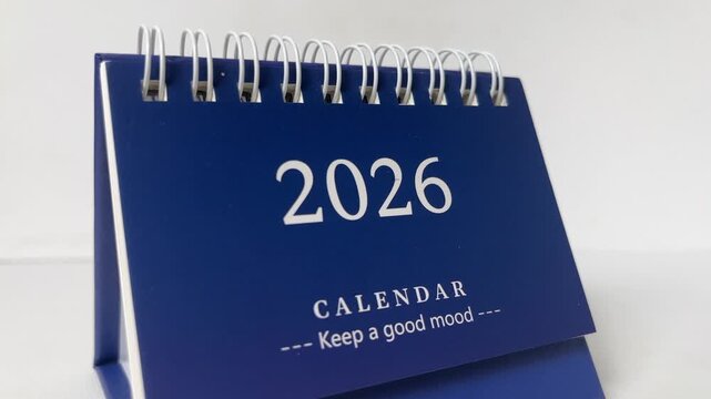 2026 desk calendar isolated on white background. blue. new year. close up view. copy space, empty, free, negative, text, design. clipping path.