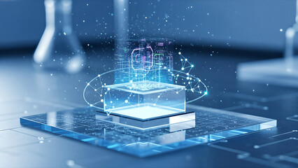 Quantum Computing Processor in a Futuristic Laboratory Setting.