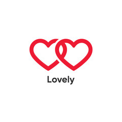 Two intertwined red hearts forming a single connected shape with the word lovely