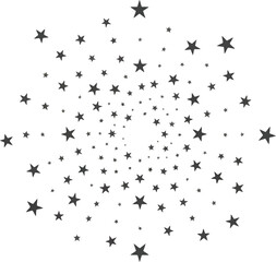 Gray fivepointed stars radiating outward in a circular spiraling pattern on a white background