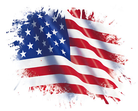 Grungy American Flag for Fourth of July Decorations isolated on a transparent background