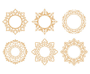 Set of decorative frames Elegant vector element for design in Eastern style, place for text. Floral golden and white borders. Lace illustration for invitations and greeting cards