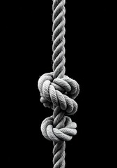 Rope with Knots Close-up on Black Background