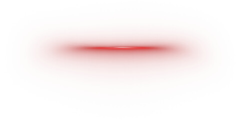 Red horizontal lens flare light effect on transparent background.