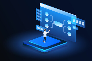 AI workflow automation artificial intelligence. ai agent isometric automation platform workflow data processing.