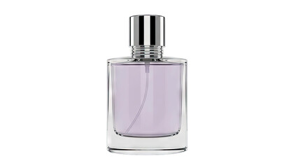 Clear Glass Perfume Bottle With Silver Cap And Purple Liquid Centered On Black Background Minimalist Product Photography Elegant Fragrance Container