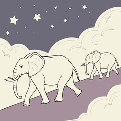 Spirit Elephants Marching Across Clouds