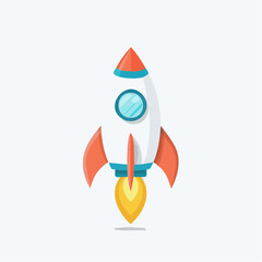 Illustration of a cartoon rocket ship with flames, perfect for space travel, adventure, and business