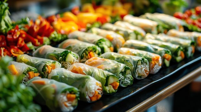 A vibrant display of fresh, colorful vegetables arranged on a black tray.