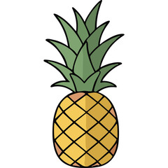 Obraz premium Flat Design Golden Yellow Pineapple With Green Crown Leaves And Dark Shadow Isolated On Black Background Tropical Fruit Healthy Food Diet