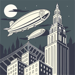 The Floating City of Silk Airships © Vectors