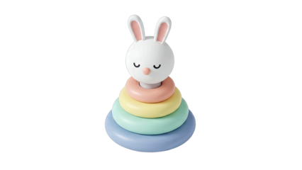 Cute Cartoon Bunny Stacking Ring Toy with Pastel Colors on Transparent Background