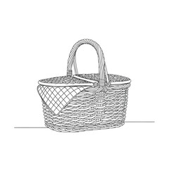 Obraz premium Handwoven wicker basket with a curved handle on a white background