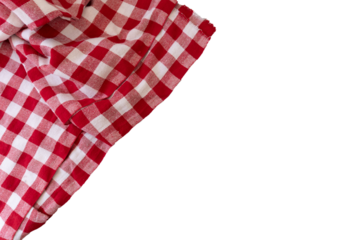 Part of a red and white plaid picnic-style fabric on a transparent background