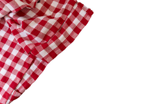 Part of a red and white plaid picnic-style fabric on a transparent background