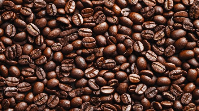 A close-up of coffee beans with a dark brown hue.