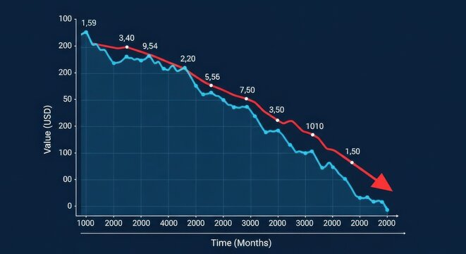 Line chart showing continuous decline in value over time