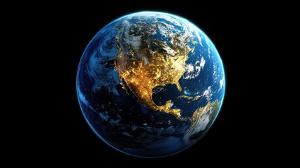 The Earth, a blue and green planet with visible continents and oceans, viewed from space against a black background.