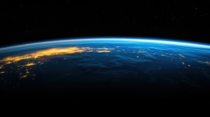 Fototapeta premium The Earth's horizon with a blue and orange gradient, illuminated by the night sky.