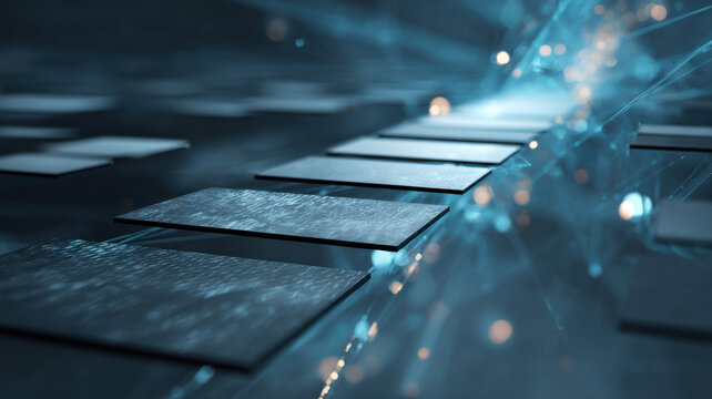 Abstract Image of Electronic Components. Featuring a series of interconnected, glowing electronic components in an abstract representation of technology and data processing.