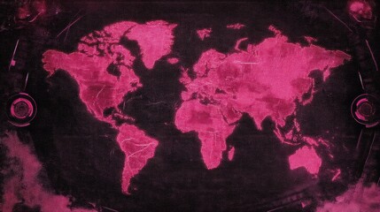 Obraz premium Pink World Map Illustration with Modern Digital Effect and High-Contrast Design for Creative Projects and Presentations