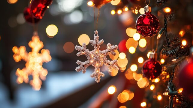 Christmas tree with ornaments and lights. The festive concept of holiday cheer and celebration. - Powered by Adobe