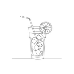 Minimalist line art of a refreshing iced drink with lemon slice