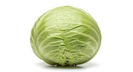 Fototapeta premium A single head of fresh green cabbage with water droplets on it.