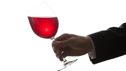 Hand holding a glass of red wine isolated on transparent background