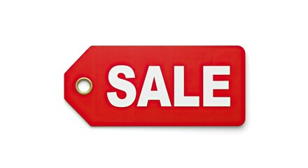 A red sale tag with the word 'SALE' on a white background.