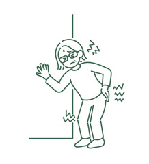 肩、腰、膝が痛い40代女性のイラスト　線画のみ