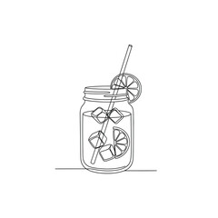 Simple line art drawing of a refreshing drink in a mason jar