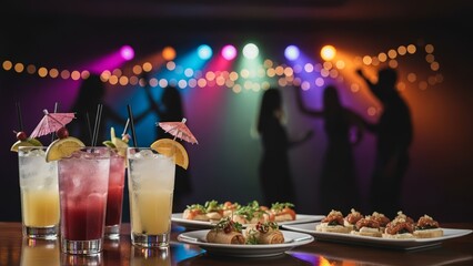 Festive Cocktails and Appetizers at a Party.