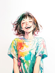 笑っている若い女性の水彩イラスト