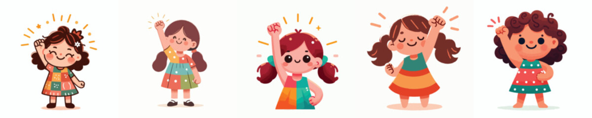 vector of a little girl clenching his fists up