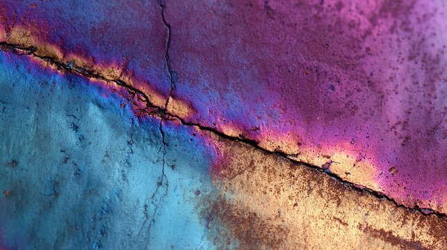 implicit. Macro of brazed metal seam with iridescent blue and purple oxidation. safety posters, maintenance manuals, designed for industrial assembly lines and welding operations, supports safety.