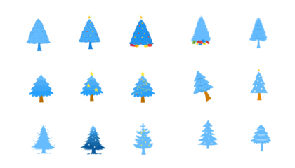 set of christmas trees blue