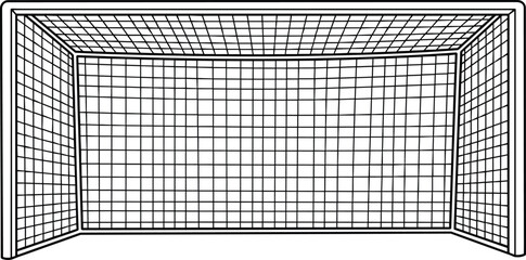 Illustration of an empty soccer goal with detailed net structure, showing sports equipment design, football field elements, and training practice visuals