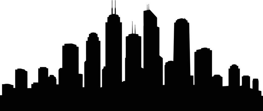 Modern geometric abstract business district skyline silhouette with clean lines and vibrant color accents representing urban development and corporate architecture - Powered by Adobe