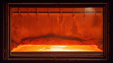 ontology. Industrial furnace observation window showing molten metal with intense glow. safety posters, maintenance manuals, designed for industrial assembly lines and welding operations.