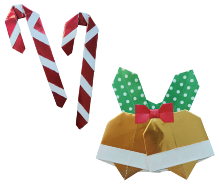 origami candy cane & golden bell