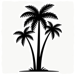 Obraz premium Black silhouette of three palm trees depicting a tropical and serene natural landscape with palm leaves and trunks.